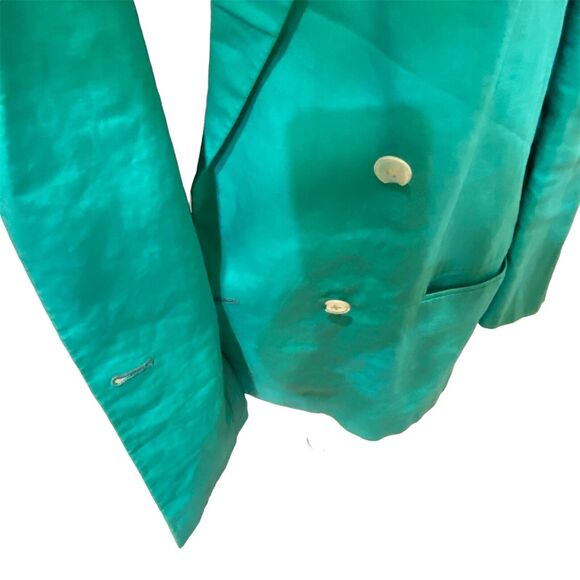 Ralph Lauren Black Label Double Breasted 100% Linen Blazer Lined Turq 12 Vtg 60s - Picture 8 of 8